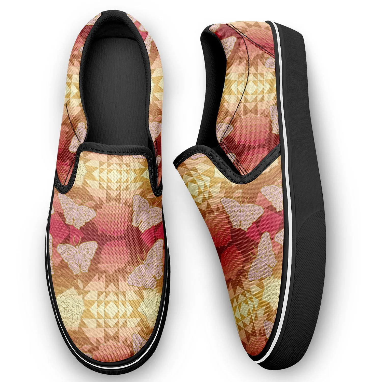 Butterfly and Roses on Geometric Otoyimm Kid's Canvas Slip On Shoes