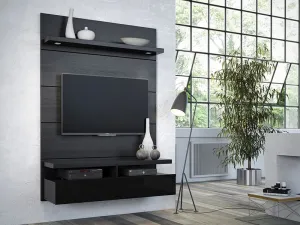 Cabrini 1.2 Floating Wall Theater Entertainment Center in Black Gloss and Black Matte