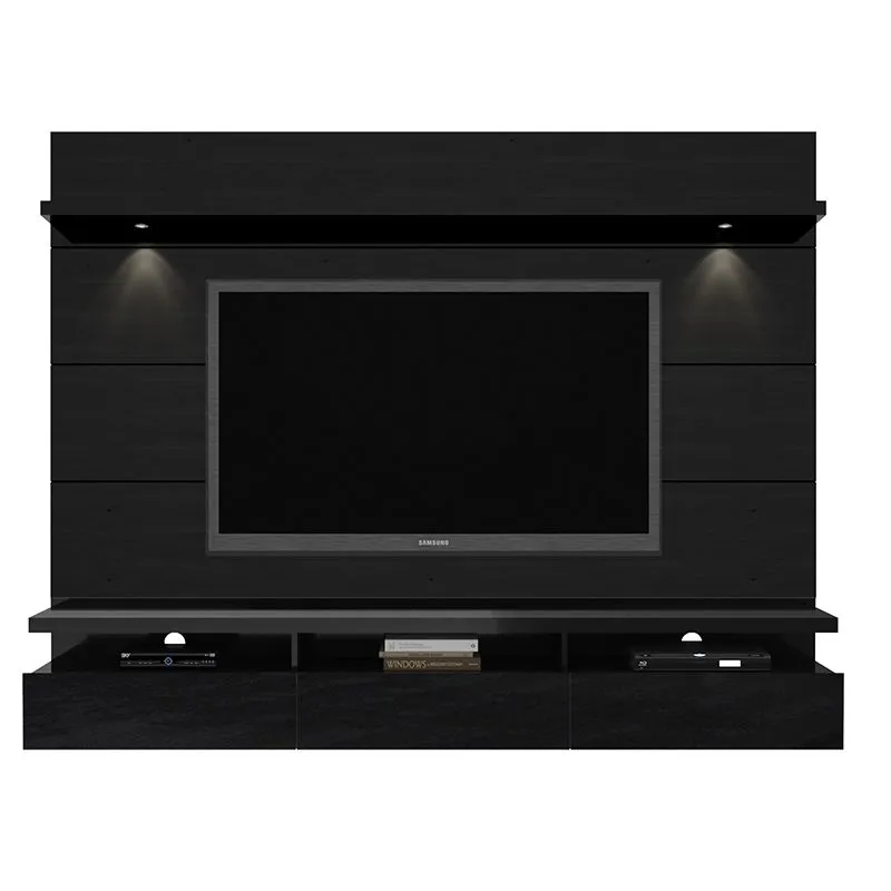 Cabrini 2.2 Floating Wall Theater Entertainment Center in Black Gloss and Black Matte
