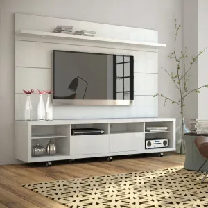Cabrini TV Stand and Floating Wall TV Panel with LED Lights 2.2 in White Gloss