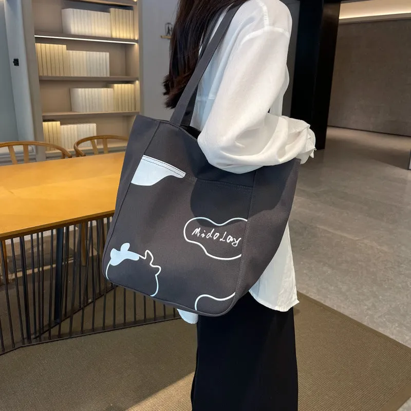 Canvas Bag Women's Large Capacity  New Summer Versatile Shoulder Bag Textured Cloth Bag Bucket Commuter Tote