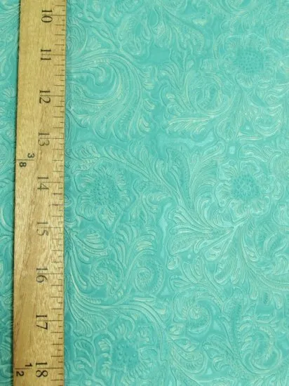 Caribbean Blue Vintage Western Floral Pu Leather Fabric