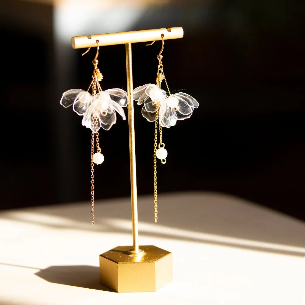 Clear Triple-Flower Drop Earrings