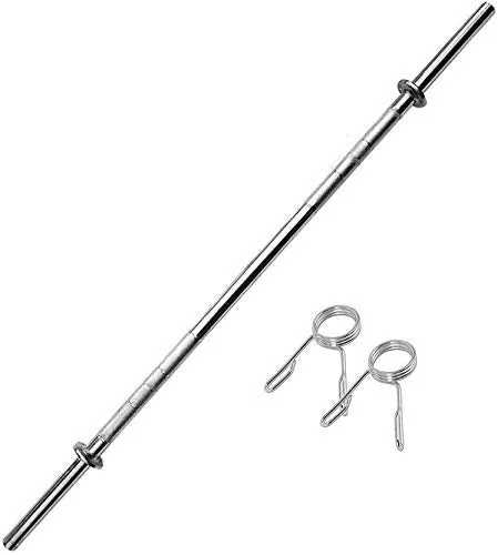 Compass Sports Solid Chrome 19 mm Thickness Barbell Bar 4 feet Standard Straight Weight Bar with 2 Locks