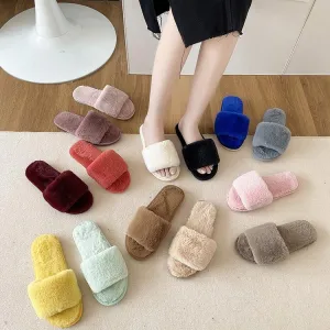 Cozy Plush Non-Slip Indoor Open-Toe Furry House Slippers Shoes