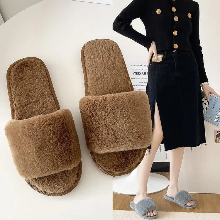 Cozy Plush Non-Slip Indoor Open-Toe Furry House Slippers Shoes