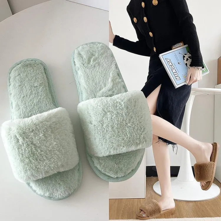 Cozy Plush Non-Slip Indoor Open-Toe Furry House Slippers Shoes