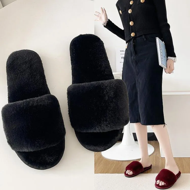 Cozy Plush Non-Slip Indoor Open-Toe Furry House Slippers Shoes