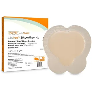 CuraVance Bordered Silver Silicone Foam Sacral 9" x 9" Dressing, 7" x 7" Pad