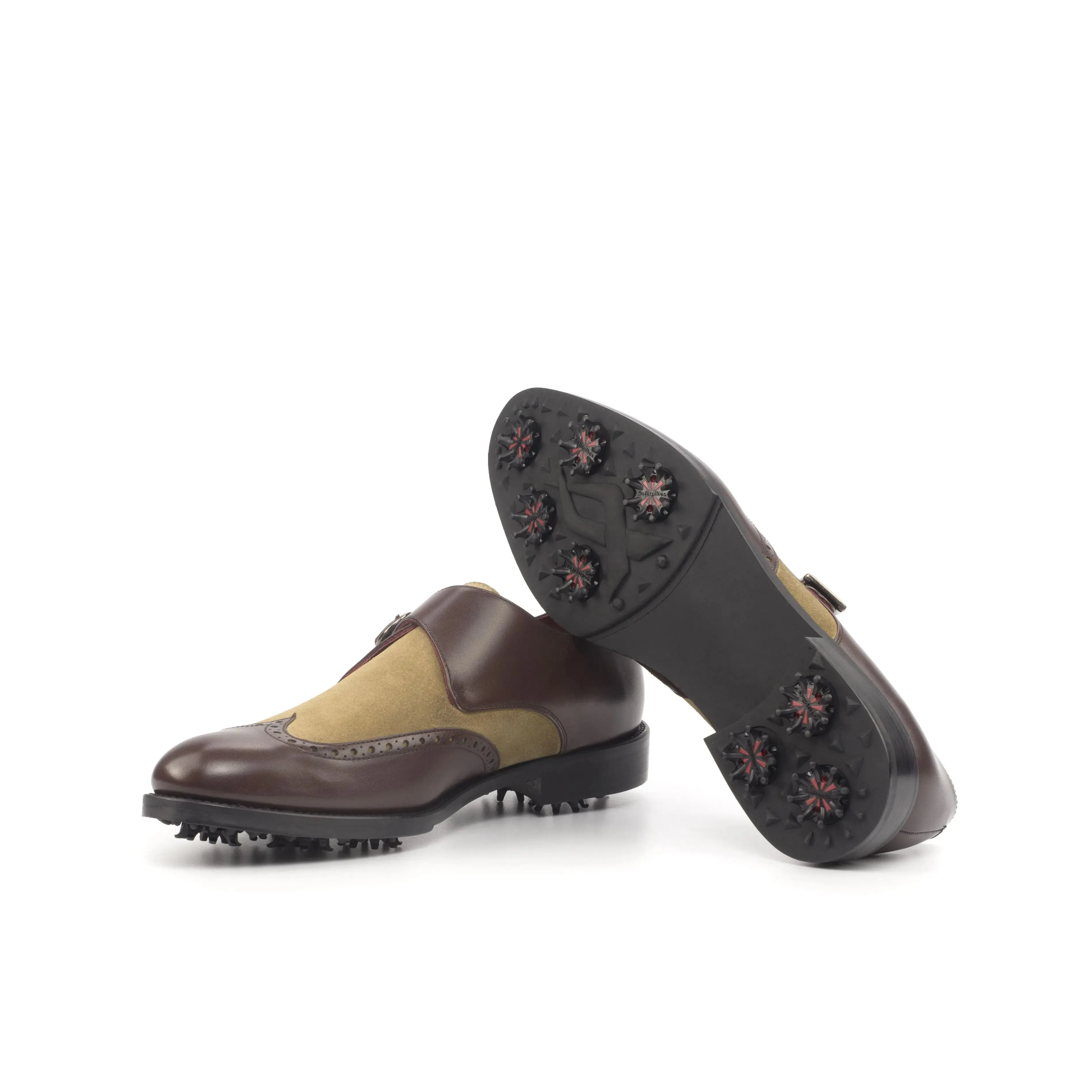 DapperFam Brenno Golf in Dark Brown / Camel Men's Italian Leather & Lux Suede Single Monk