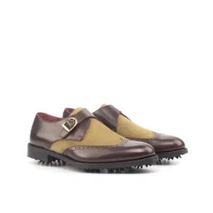 DapperFam Brenno Golf in Dark Brown / Camel Men's Italian Leather & Lux Suede Single Monk