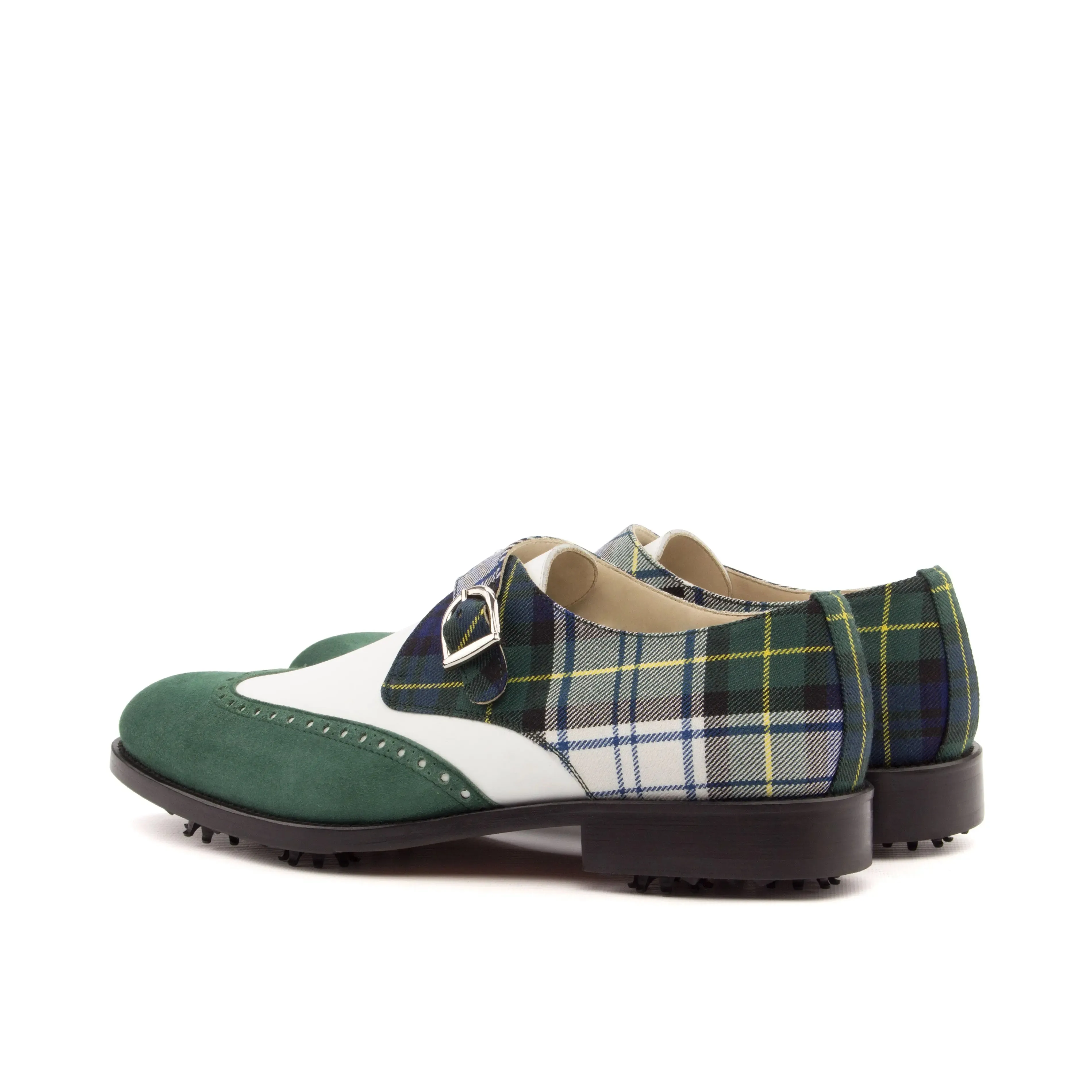 DapperFam Brenno Golf in Tartan / White / Forest Men's Sartorial & Italian Leather & Italian Suede Single Monk