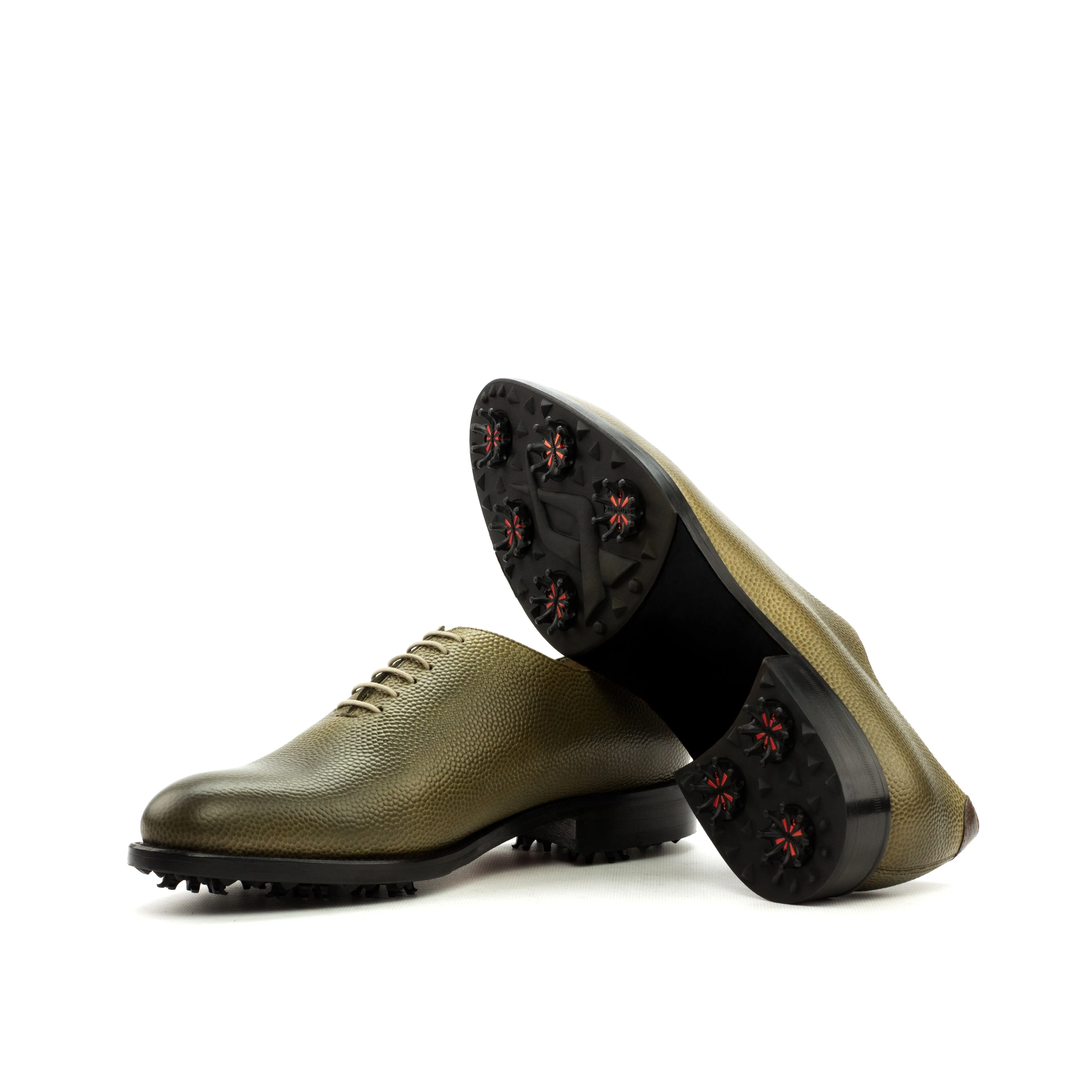 DapperFam Giuliano Golf in Olive / Dark Brown Men's Italian Full Grain & Pebble Grain Leather Whole Cut