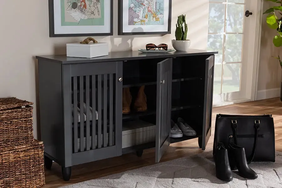 Dariell Dark Gray 3-Door Wooden Entryway Shoe Storage Wide Cabinet