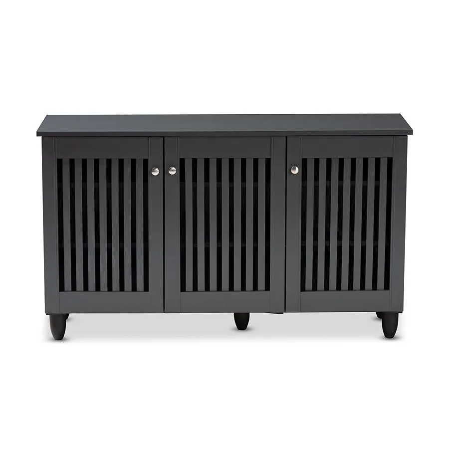 Dark Gray 3-Door Wooden Entryway Shoe Storage Wide Cabinet