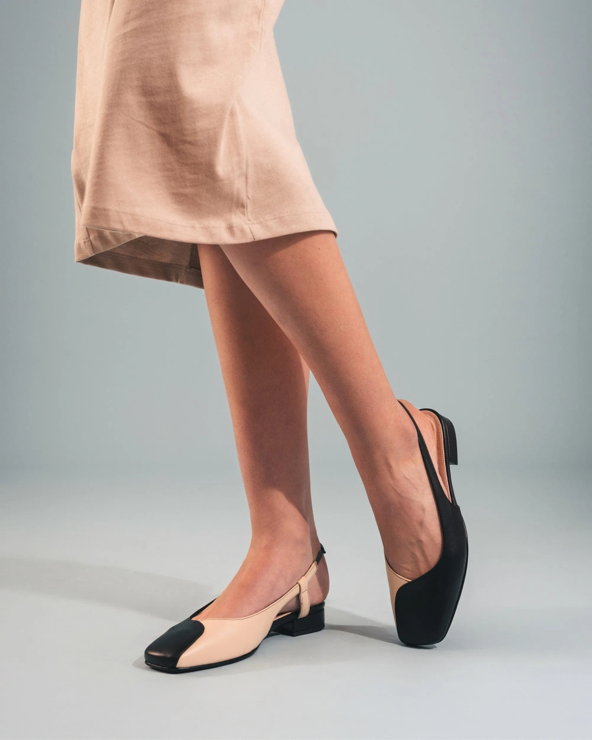 Diana Vegan Apple Leather Slingback Pumps | Black & Beige