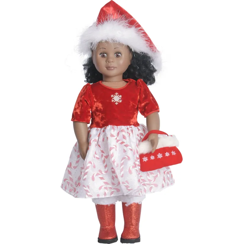 Doll Candy Cane Holiday Dress Set