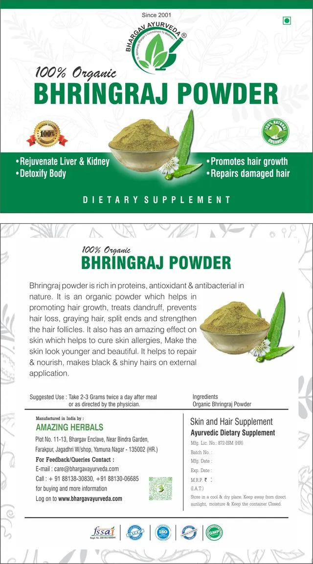 Dr.Bhargav's I Bhringraj Powder| Help to Promote hair | Skin I Hair Supplement I 100gm