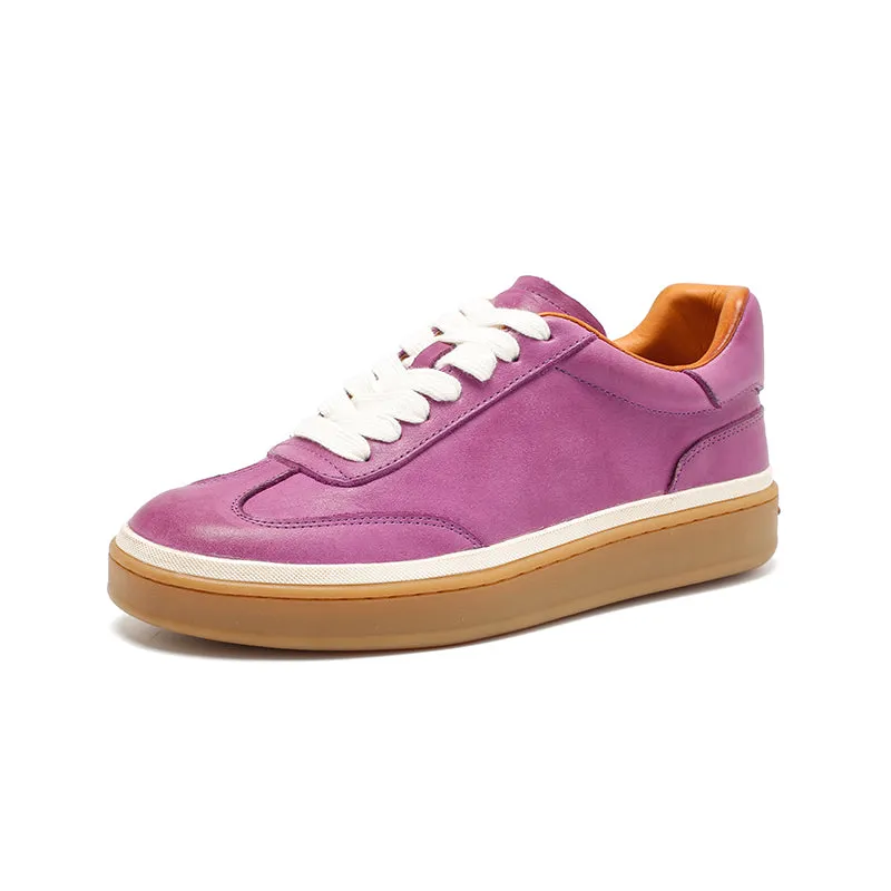 Dwarves Army Trainer Low-Top Cowhide Sneakers for Women in Grey/Purple/Black/Pink/Yellow Brown