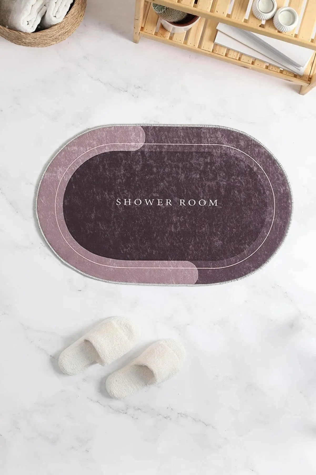 FAVORA Bathroom Written Oval Washable Anti-Slip Bath  Mat