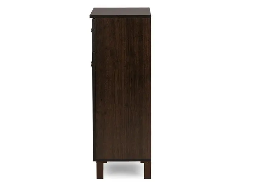 Felda Dark Brown Modern Shoe Cabinet with 2 Doors and Drawer