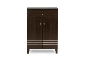 Felda Dark Brown Modern Shoe Cabinet with 2 Doors and Drawer