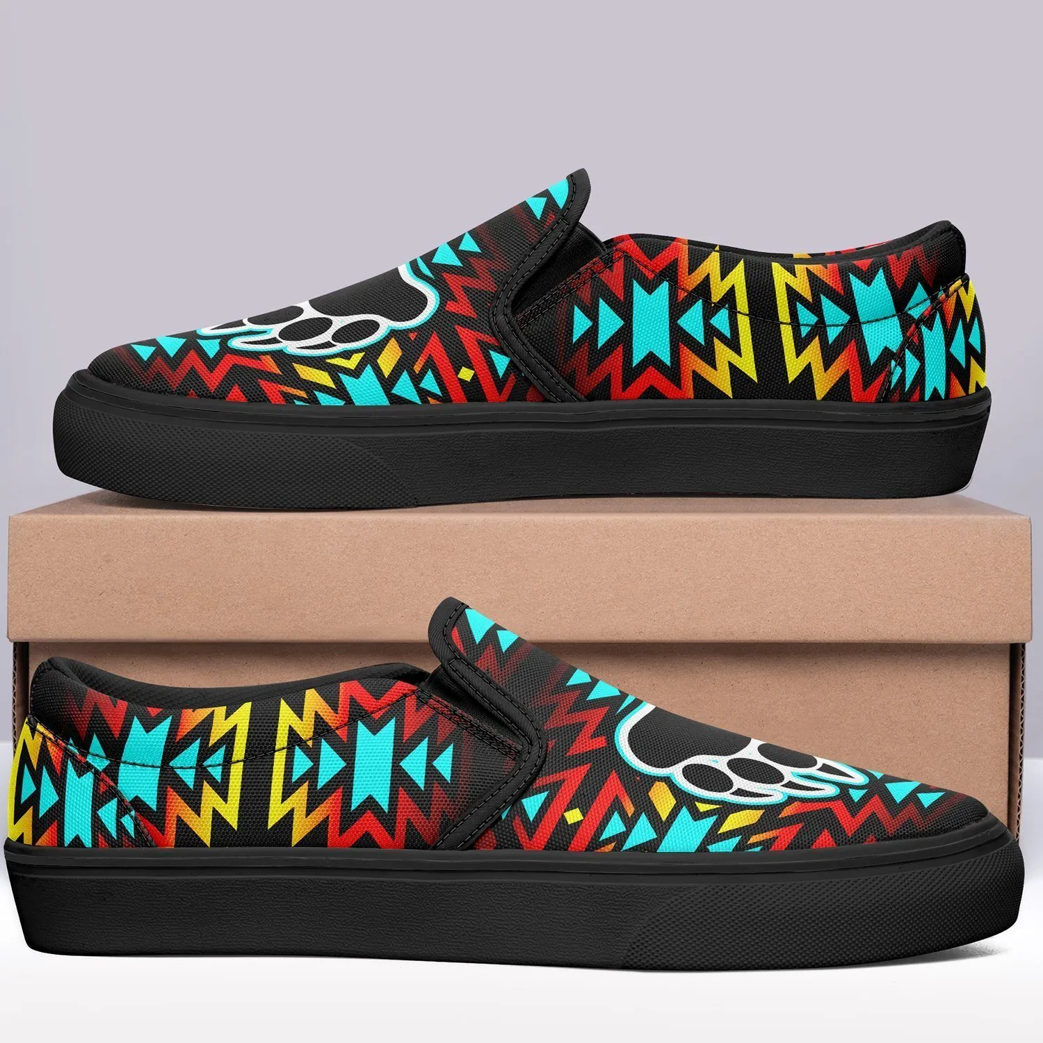 Fire Colors and Turquoise Bearpaw Otoyimm Kid's Canvas Slip On Shoes