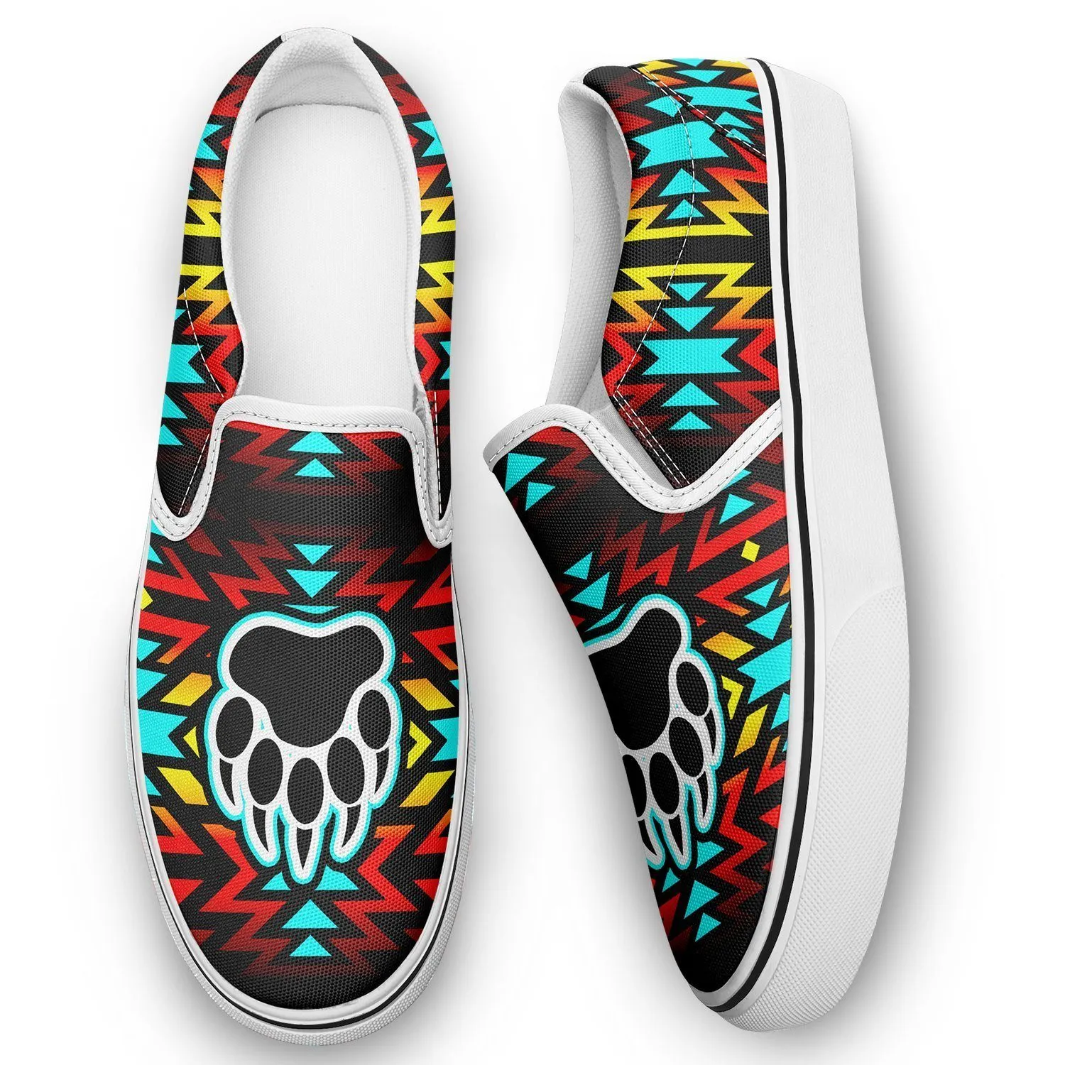 Fire Colors and Turquoise Bearpaw Otoyimm Kid's Canvas Slip On Shoes