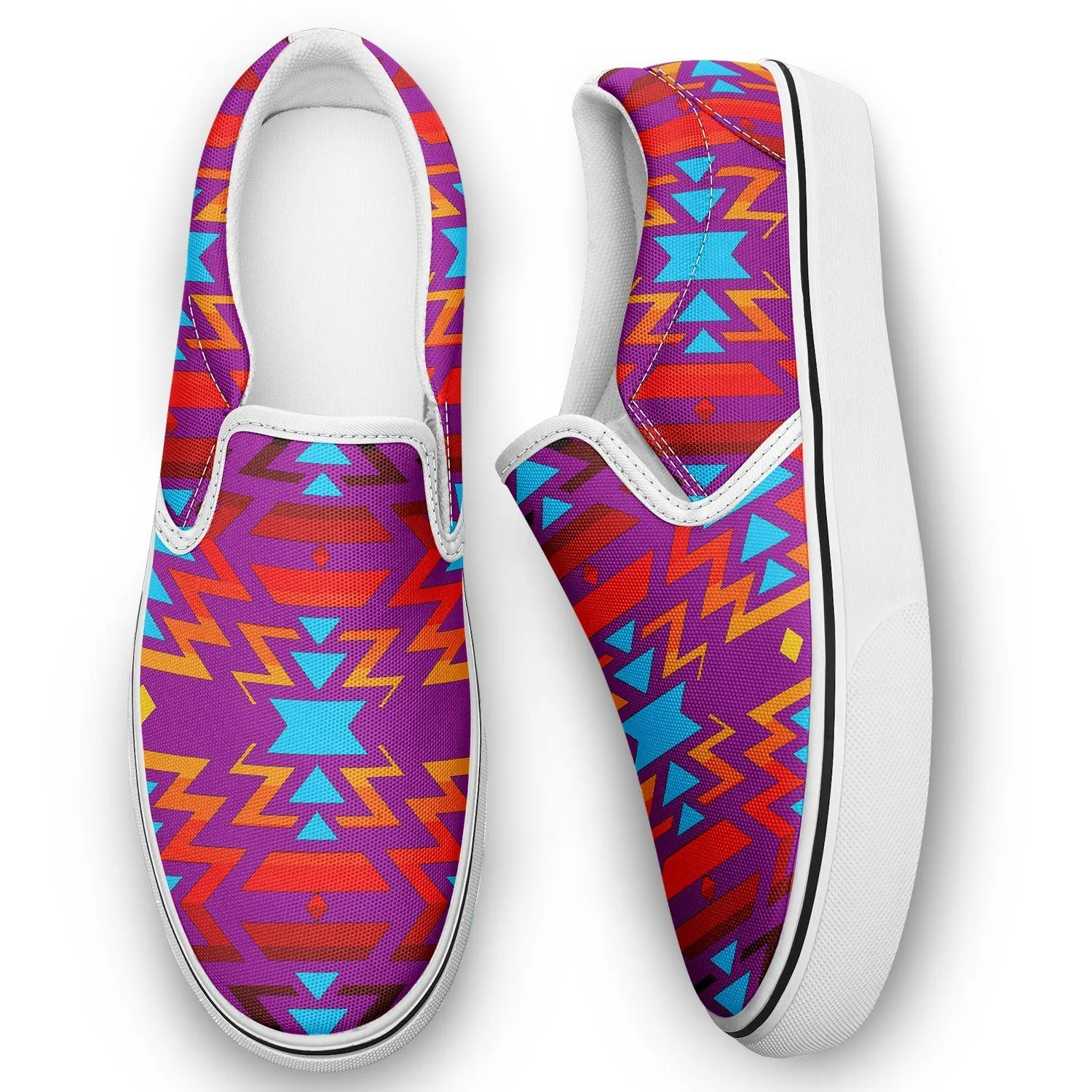 Fire Colors and Turquoise Purple Otoyimm Kid's Canvas Slip On Shoes