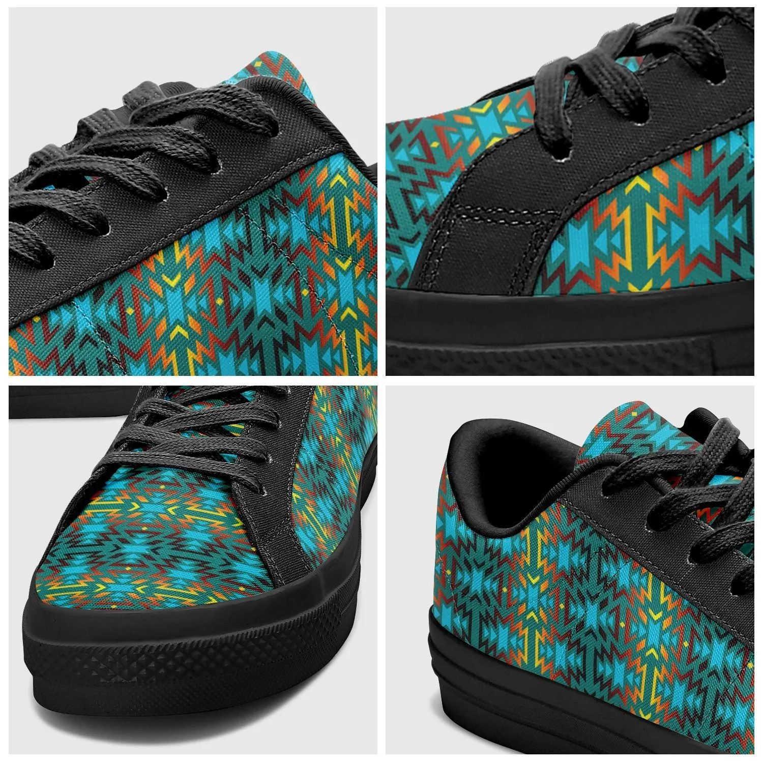 Fire Colors and Turquoise Teal Aapisi Low Top Canvas Shoes Black Sole