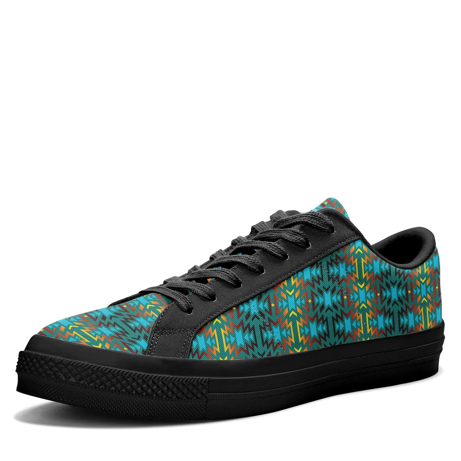 Fire Colors and Turquoise Teal Aapisi Low Top Canvas Shoes Black Sole