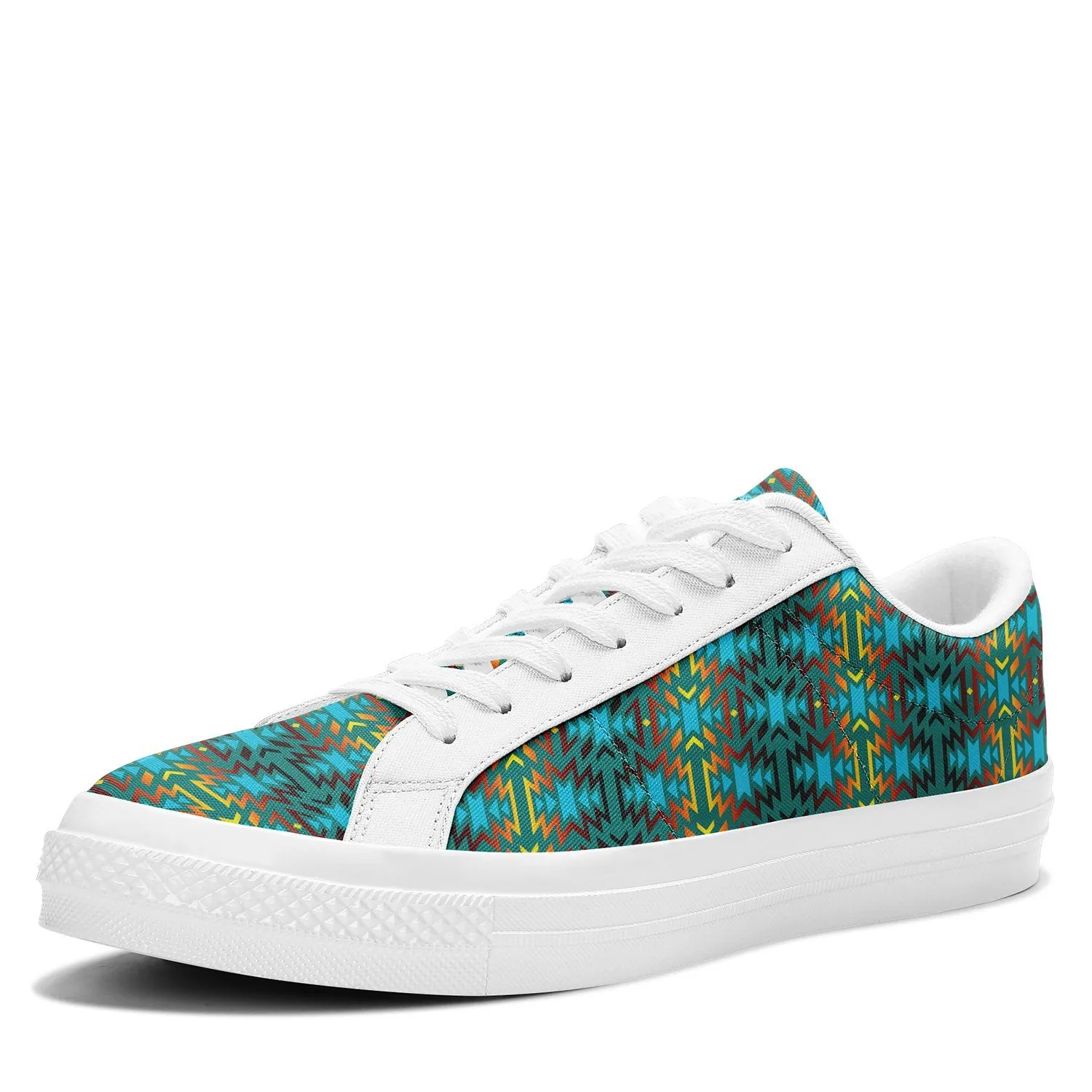 Fire Colors and Turquoise Teal Aapisi Low Top Canvas Shoes White Sole