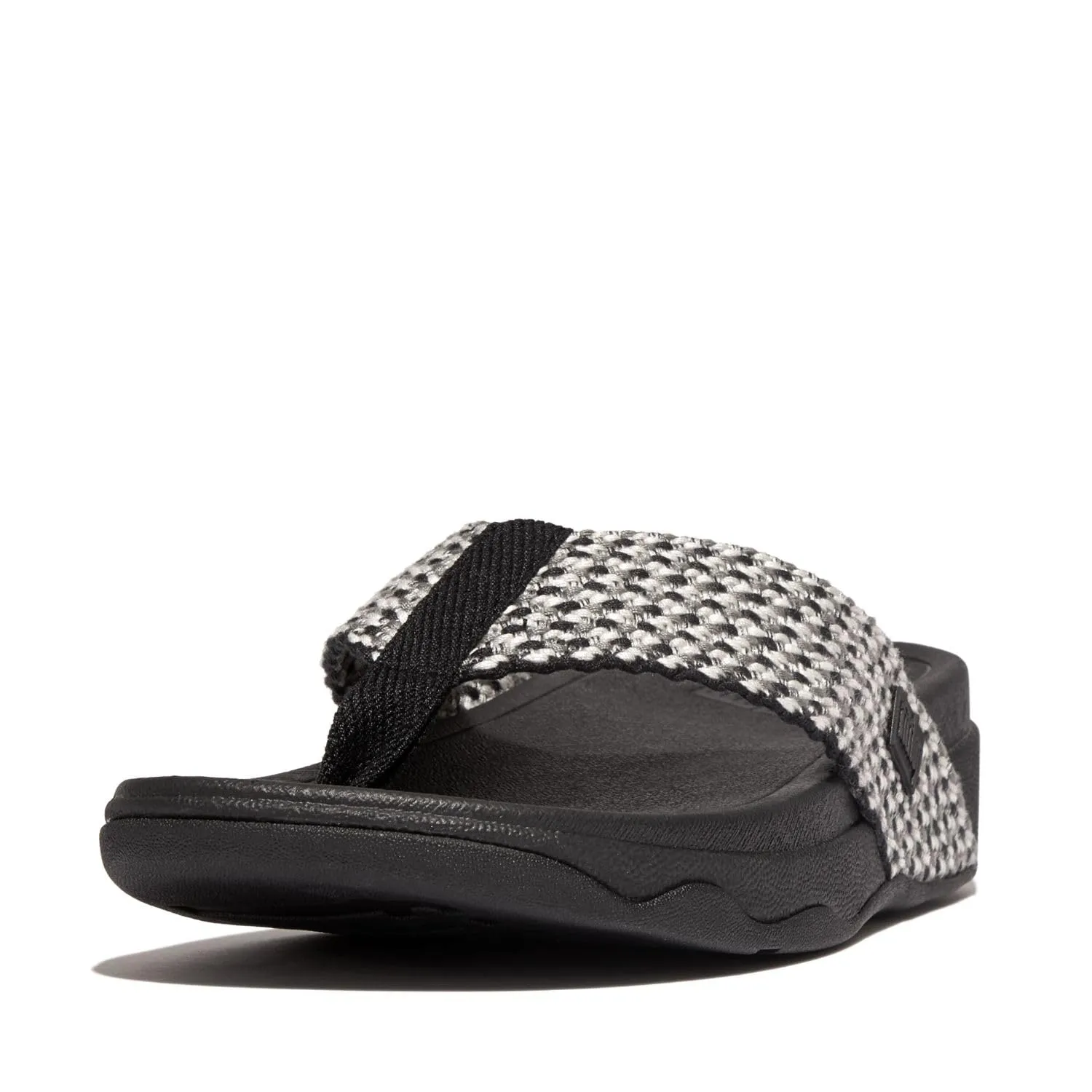 FitFlop Women's Surfa Multi-Tone Webbing Toe-Post Sandals Wedge, Black