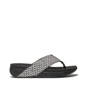 FitFlop Women's Surfa Multi-Tone Webbing Toe-Post Sandals Wedge, Black