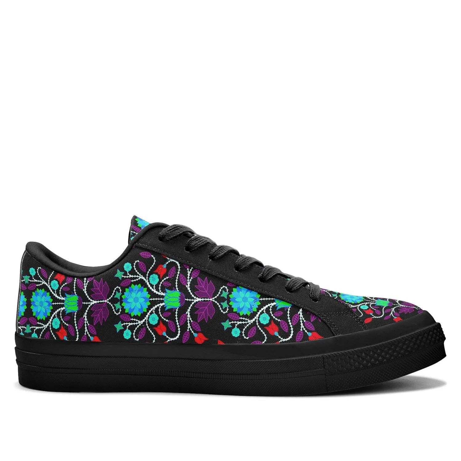 Floral Beadwork Four Clans Winter Aapisi Low Top Canvas Shoes Black Sole