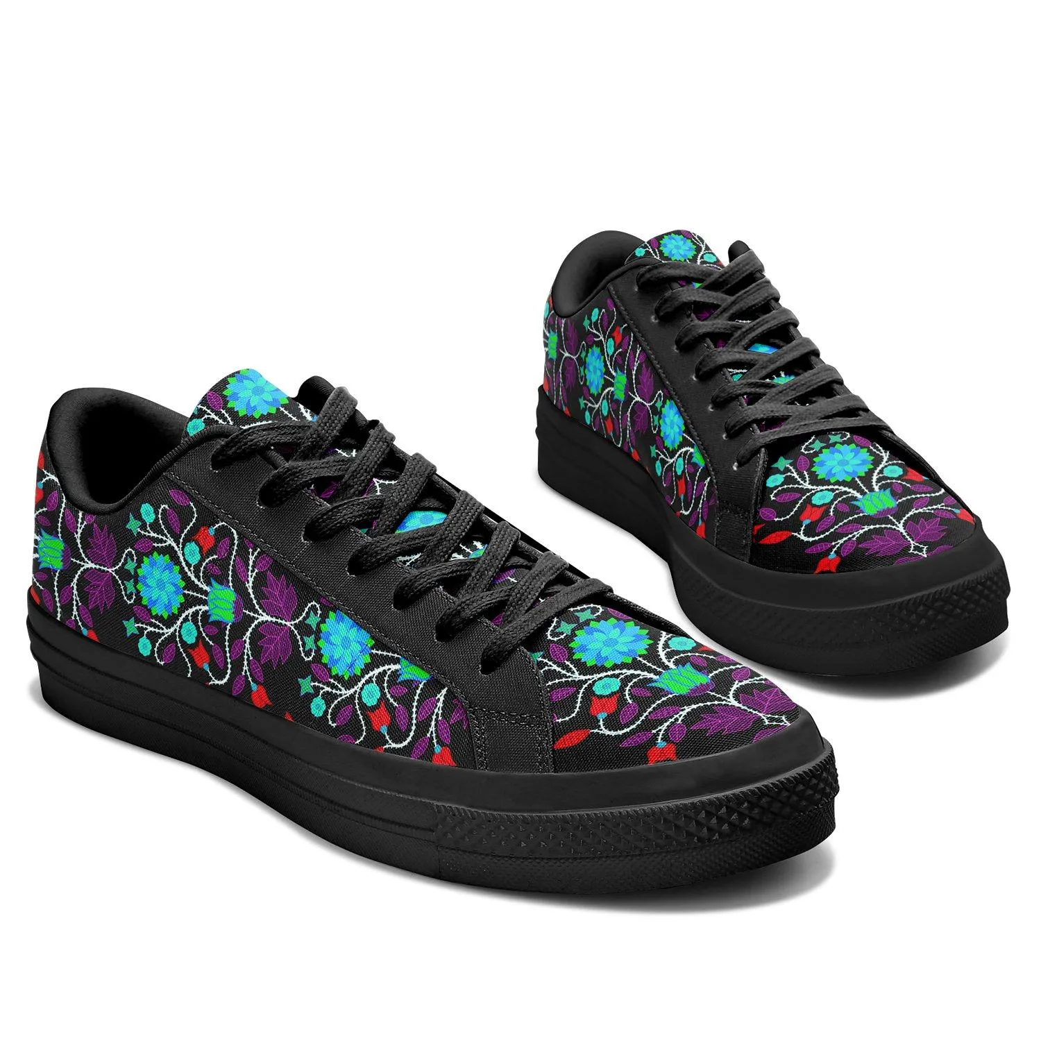 Floral Beadwork Four Clans Winter Aapisi Low Top Canvas Shoes Black Sole