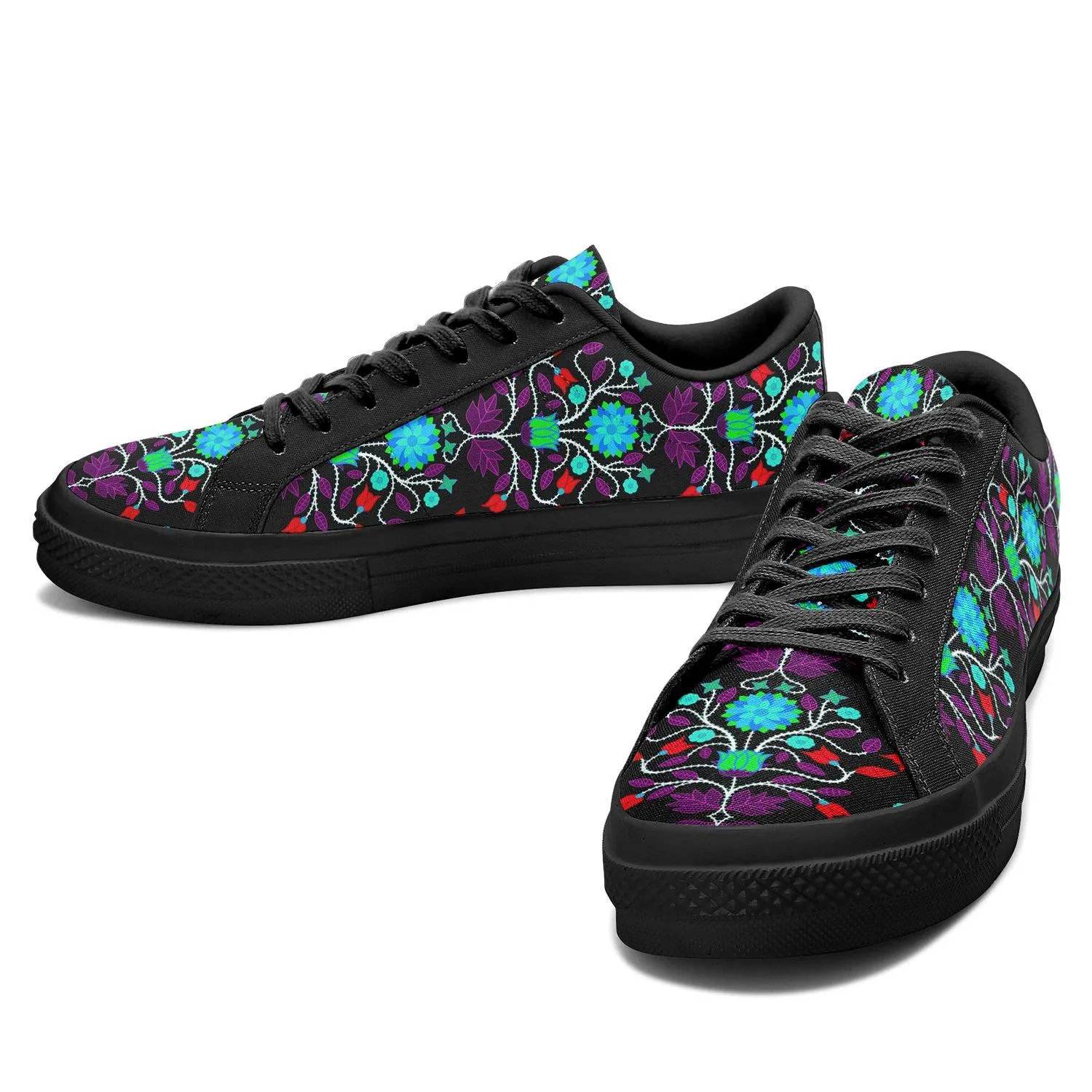 Floral Beadwork Four Clans Winter Aapisi Low Top Canvas Shoes Black Sole