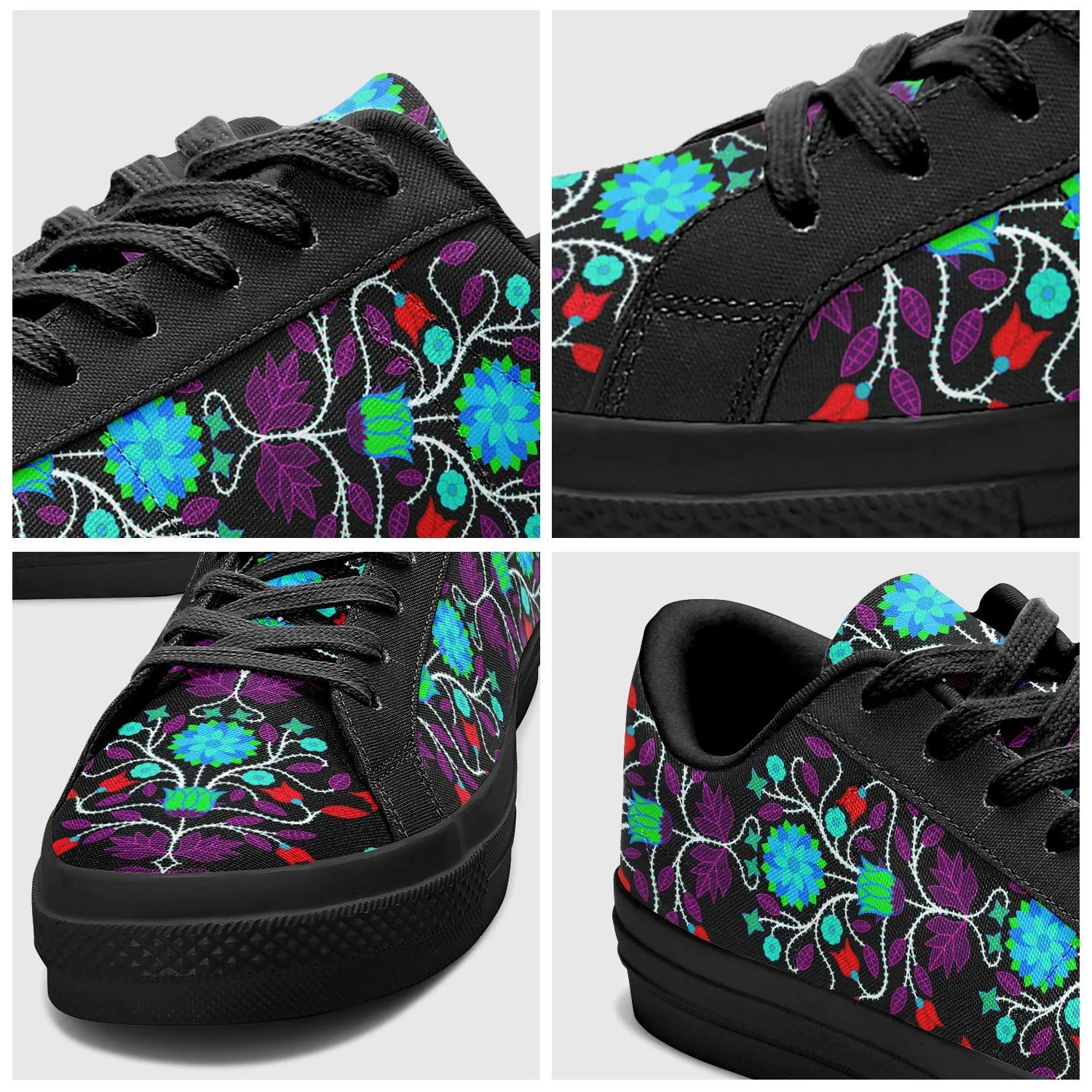 Floral Beadwork Four Clans Winter Aapisi Low Top Canvas Shoes Black Sole