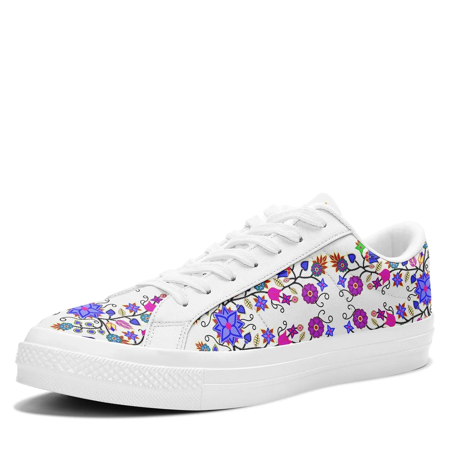 Floral Beadwork Seven Clans White Aapisi Low Top Canvas Shoes White Sole