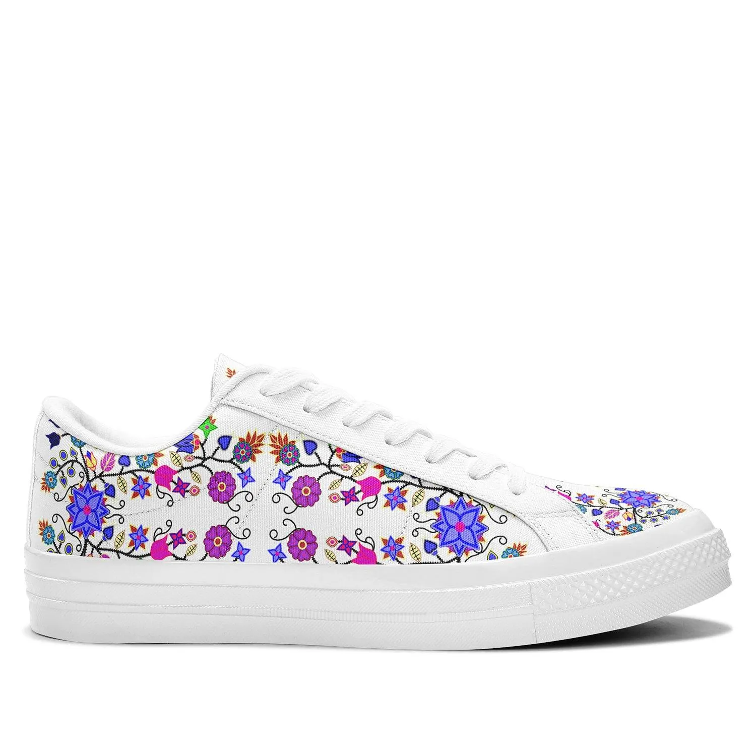 Floral Beadwork Seven Clans White Aapisi Low Top Canvas Shoes White Sole