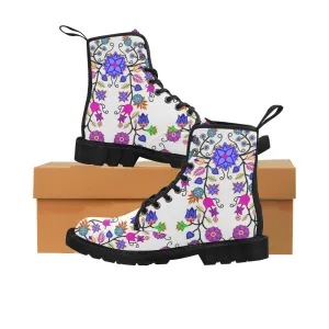 Floral Beadwork Seven Clans White Boots for Women (Black)