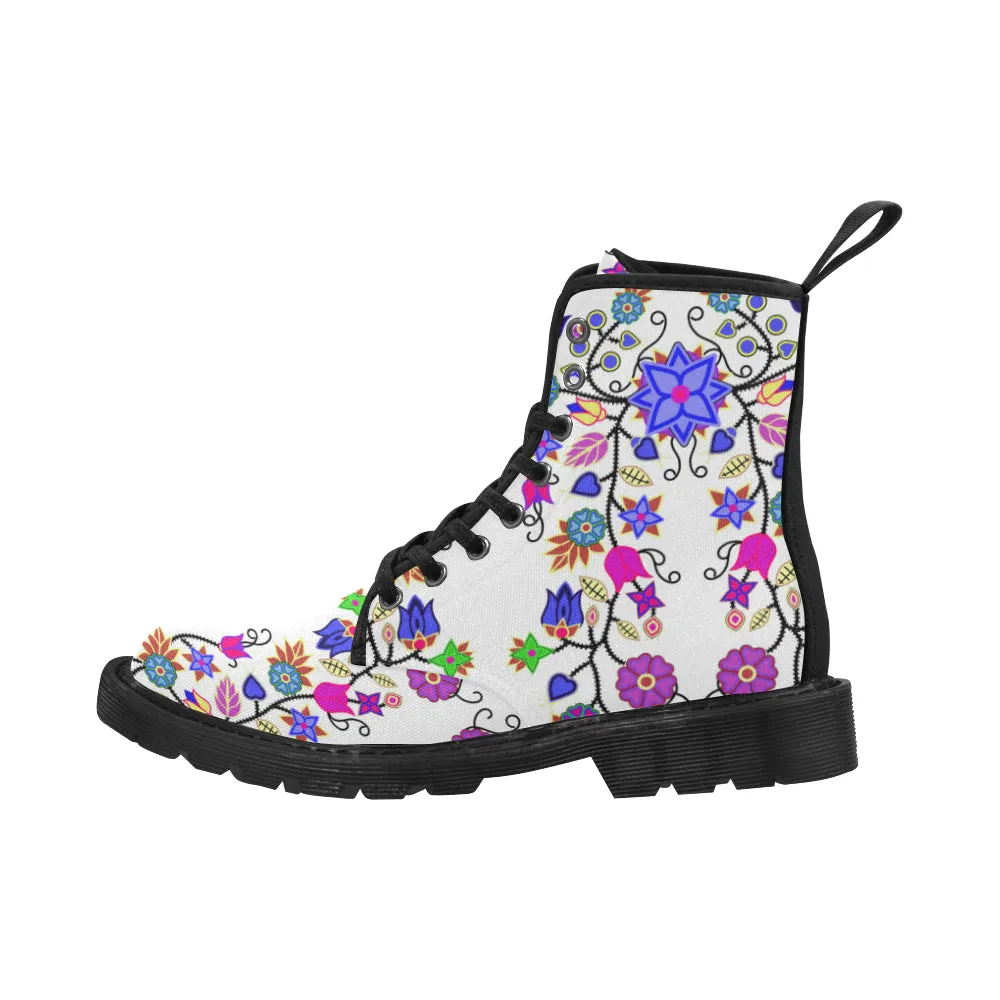 Floral Beadwork Seven Clans White Boots for Women (Black)