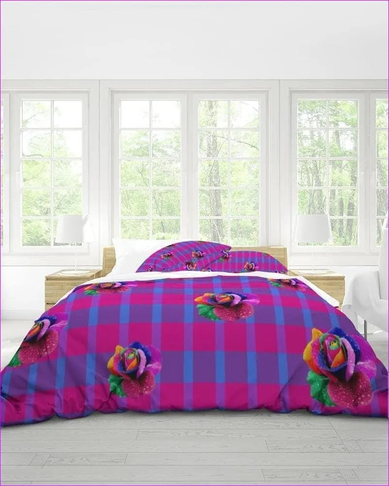 Floral Reign Plaid Queen Duvet Cover Set