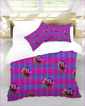 Floral Reign Plaid Queen Duvet Cover Set