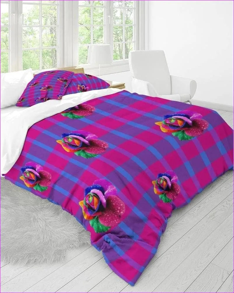 Floral Reign Plaid Queen Duvet Cover Set