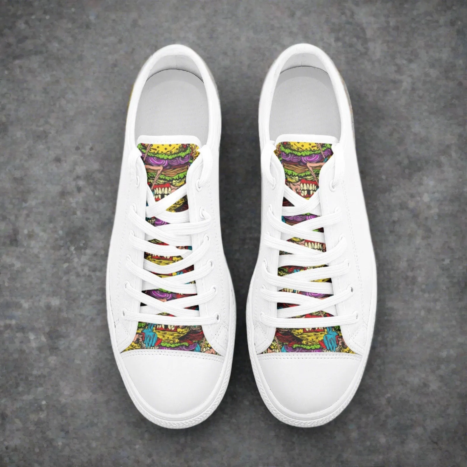 Freaky Shoes® Freestyle Art Printed Tongue Unisex Low Top Canvas Shoes