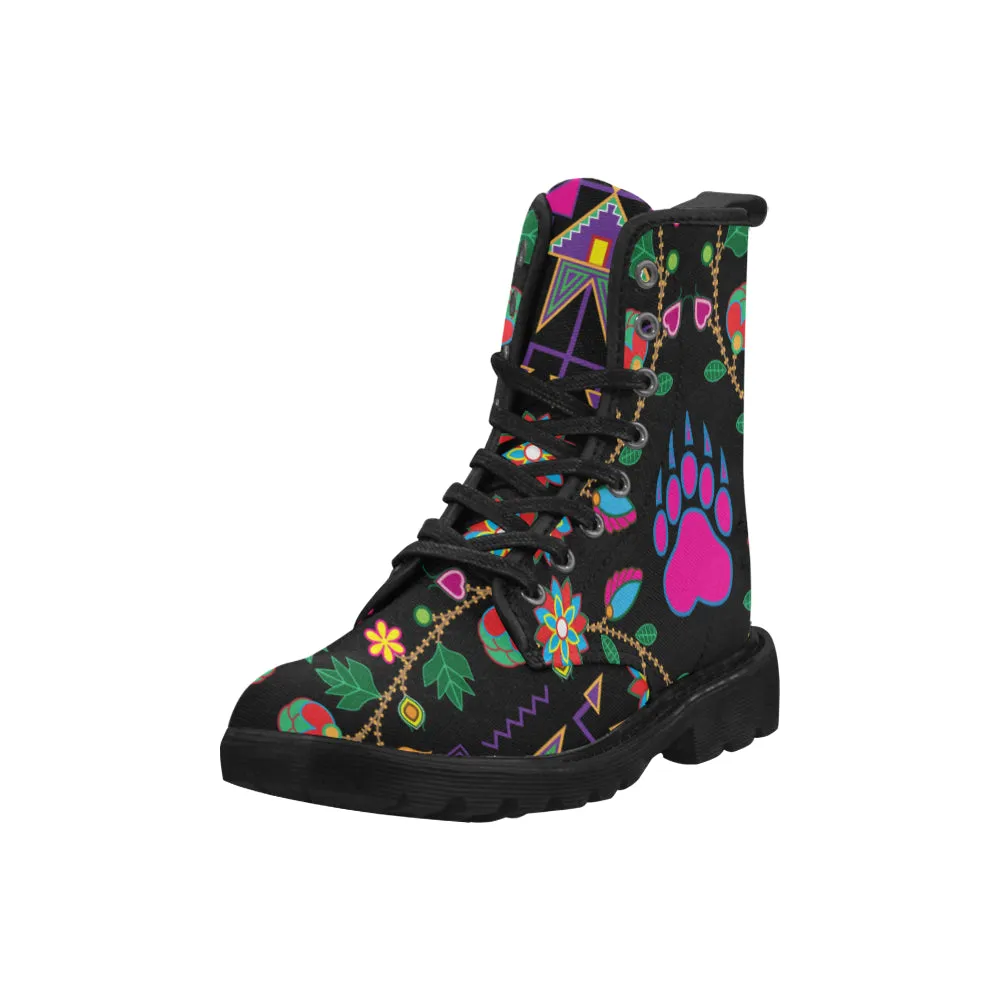 Geometric Floral Fall-Black Boots for Women (Black)