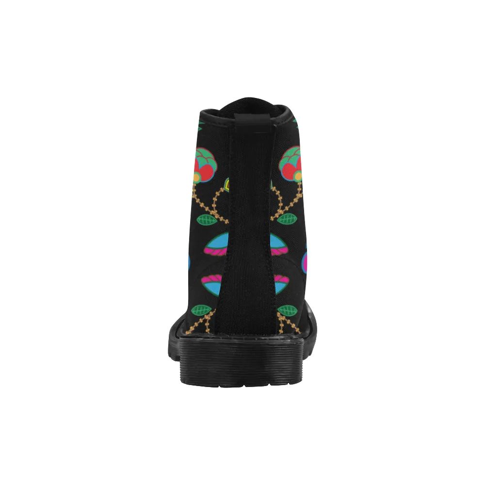 Geometric Floral Fall-Black Boots for Women (Black)