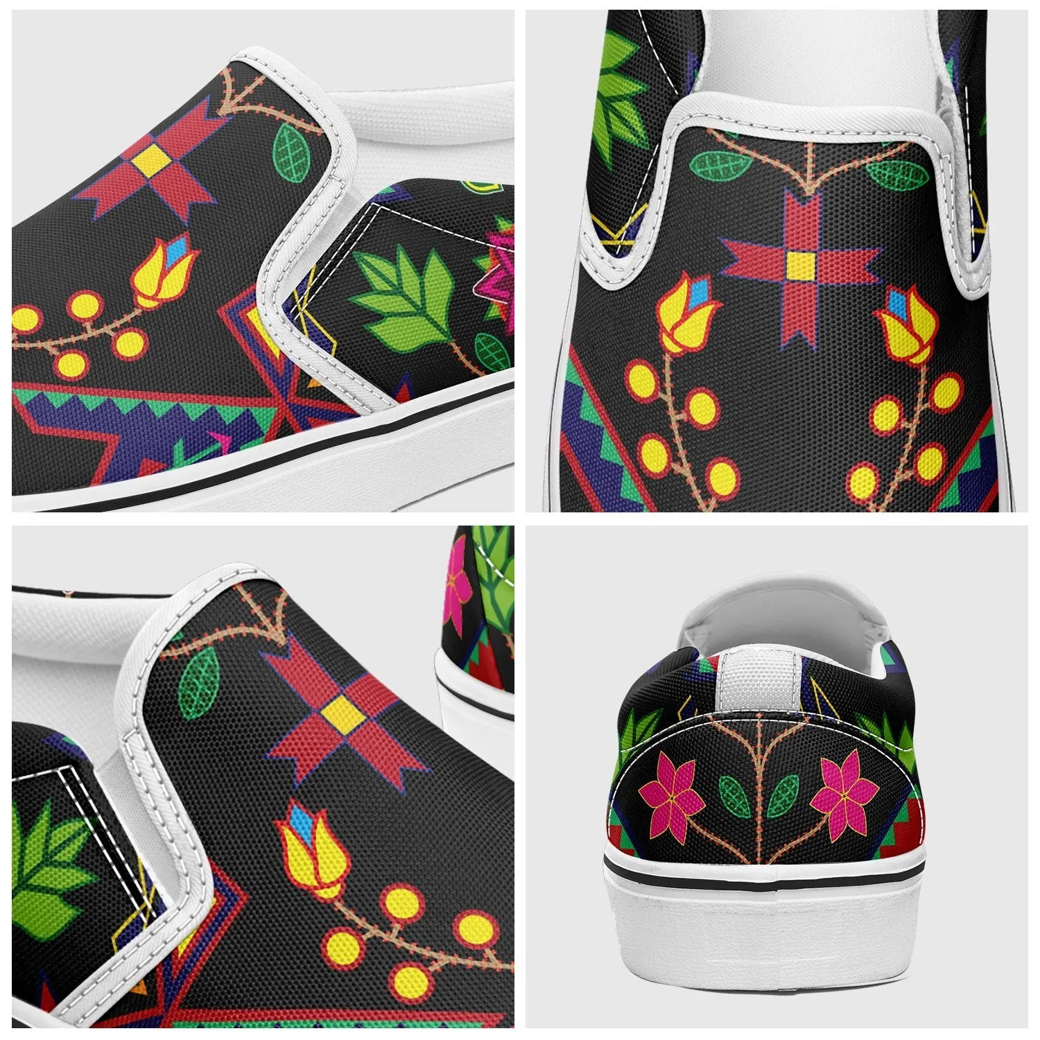 Geometric Floral Spring Black Otoyimm Kid's Canvas Slip On Shoes