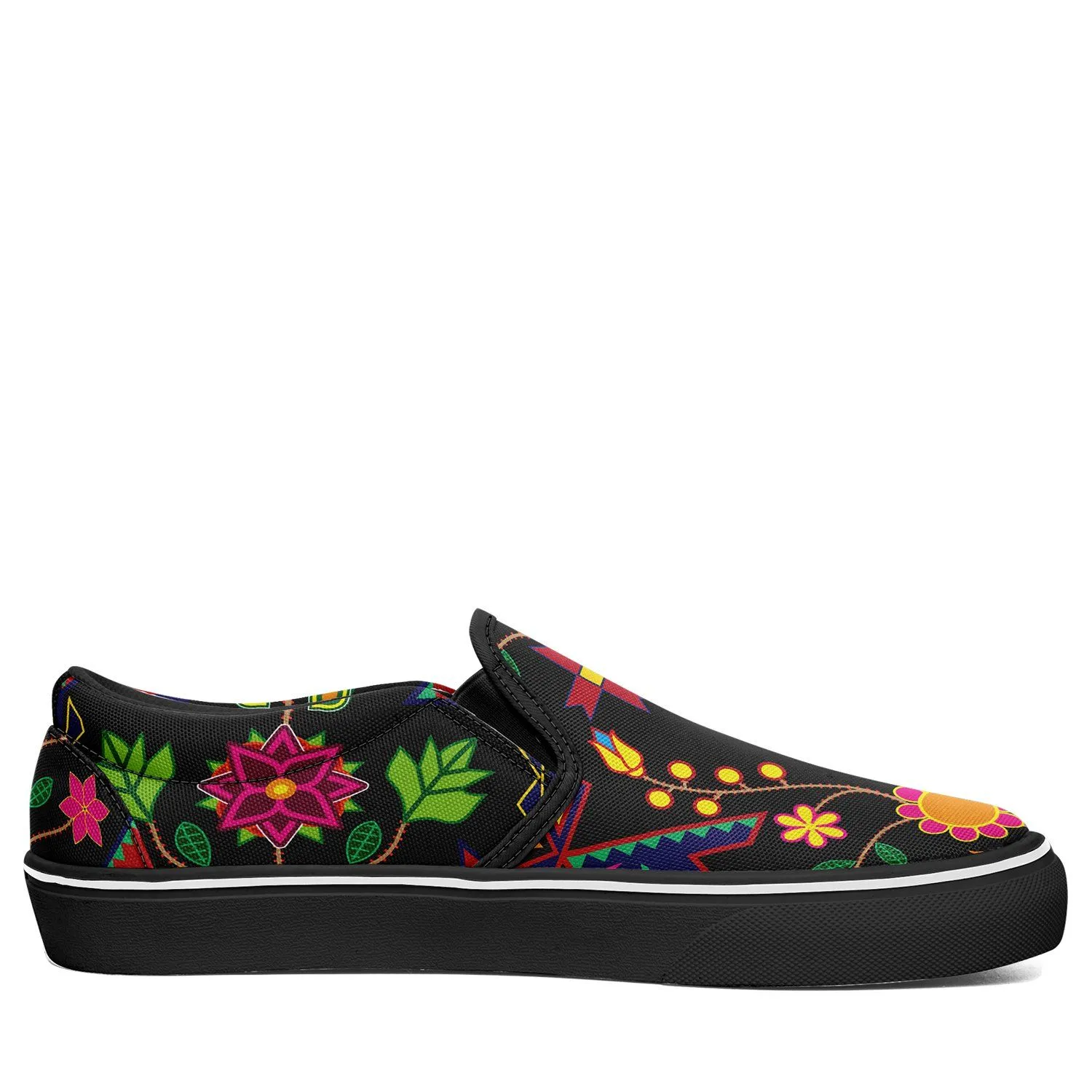 Geometric Floral Spring Black Otoyimm Kid's Canvas Slip On Shoes